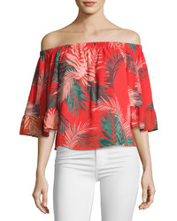 Rebecca Minkoff Faith Tropical Palm Off The Shoulder Top Red