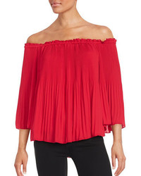 H Halston Pleated Off The Shoulder Top