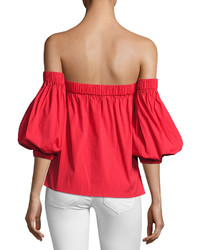 Milly Off The Shoulder Cotton Poplin Blouse Red