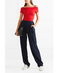 Helmut Lang Off The Shoulder Stretch Jersey Top Red