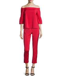 Tibi Stretch Faille Boxy Off The Shoulder Top Cadmium Red