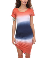 Peach Navy Ombr Ruched Bodycon Dress