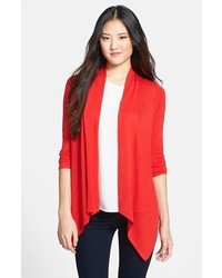 Chaus Three Quarter Sleeve Drape Front Cardigan Flame Red Large