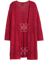 H&M Hole Patterned Cardigan Red Ladies