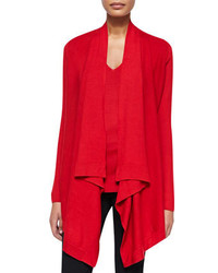 Donna Karan Long Sleeve Drape Front Cozy Real Red
