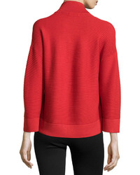 Natori Rib Knit Open Front Sweater Tomato Red