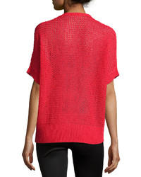 Joan Vass Short Sleeve Open Front Cardigan Samba Red