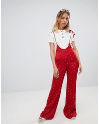 Wild Honey Pinafore Jumpsuit With Wide Leg In Spot
