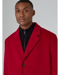 Topman Red Oversized Overcoat With Wool