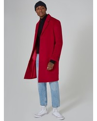 Topman Red Oversized Overcoat With Wool