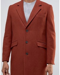 Asos Wool Mix Overcoat In Rust