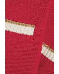 Gucci Bow Embellished Ribbed Wool Blend Sweater Red