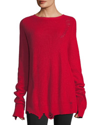 Helmut Lang Distressed Crewneck Long Sleeve Wool Sweater