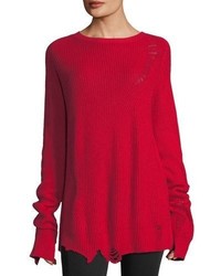 Helmut Lang Distressed Crewneck Long Sleeve Wool Sweater