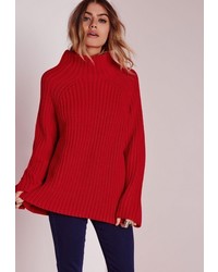 Missguided Chunky Turtle Neck Sweater Red