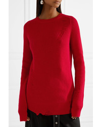 Helmut Lang Oversized Distressed Wool And Cashmere Blend Sweater Red