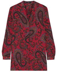 Etro Paisley Print Silk Crepe Shirt Red