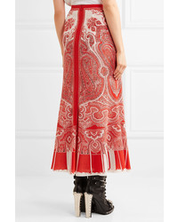 Alexander McQueen Paisley Print Silk Crepe De Chine Midi Skirt Red