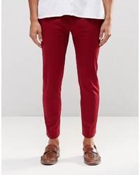 Asos Brand Super Skinny Cropped Pant In Red Cotton Sateen