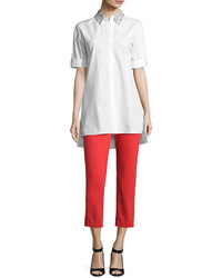 Alice + Olivia Cadence Cropped Cigarette Trousers Bright Red
