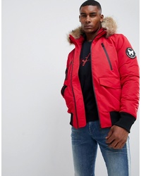 Good For Nothing Bomber Jacket In Red With Faux Fur Hood