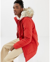 Pull&Bear Borg Lined Parka In Red