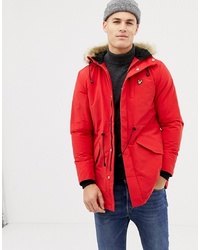 Lyle & Scott Fleece Lined Hooded Parka With Faux In Red