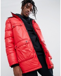 ASOS DESIGN Longline Parka Jacket With Faux In Red