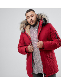 Sixth June Parka Coat In Red With Black Faux Fur Hood To Asos