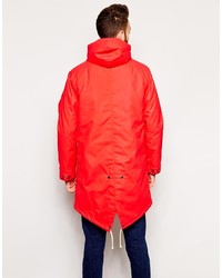 Universal Works Parka In British Waxed Cotton With Fleece Lining