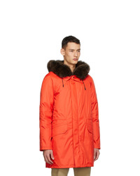 Yves Salomon Army Red Down And Fur Technical Coat