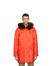 Yves Salomon Army Red Down And Fur Technical Coat