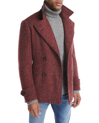 Isaia Donegal Double Breasted Wool Mohair Pea Coat