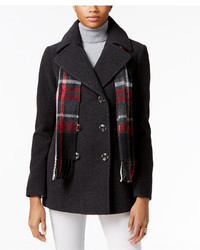 London Fog Double Breasted Peacoat With Scarf