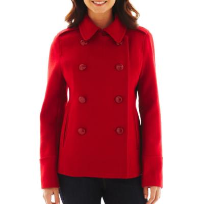 JCP Wool Blend Pea Coat Forever Red, $54 | jcpenney | Lookastic