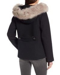 Kate Spade New York Faux Fur Trim Hooded Peacoat