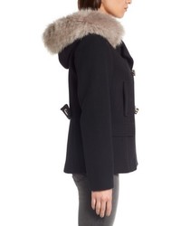 Kate Spade New York Faux Fur Trim Hooded Peacoat