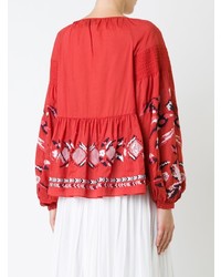 Tanya Taylor Embroidered Peasant Blouse