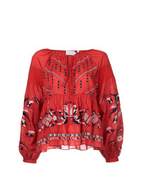 Tanya Taylor Embroidered Peasant Blouse