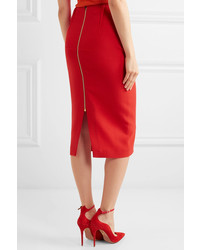 Roland Mouret Arreton Wool Crepe Pencil Skirt Red