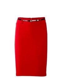 BODYFLIRT Belted Pencil Skirt In Red Size 1012