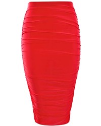 Boohoo Leah Red Slinky Ruched Side Midi Skirt
