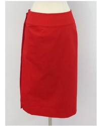 Donna Karan Red Cotton Blend Wrap Pencil Skirt