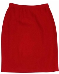 St. John Red Knit Pencil Skirt
