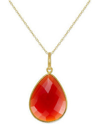14k Gold Over Sterling Silver Necklace Red Onyx Pear Briolette Pendant