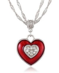 Swarovski 1928 Jewelry Enamel And Crystal Heart Pendant Necklace 166