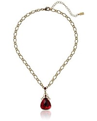 1928 Jewelry Gold Tone Siam Red Crystal With Faceted Adjustable Pendant Necklace 16