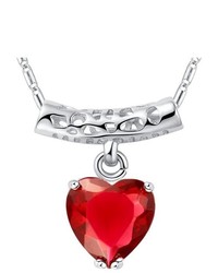 Boniskiss New Silver Plated Red Heart Shape Cubic Zirconia Pendant Necklace Drop Charms Jewelry Ladies Birthday Gift