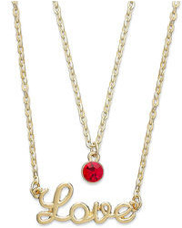 Charter Club Gold Tone Red Crystal Love Pendant Double Chain Necklace