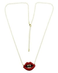 Lips Fashion Pendant Necklace With Stones Goldred